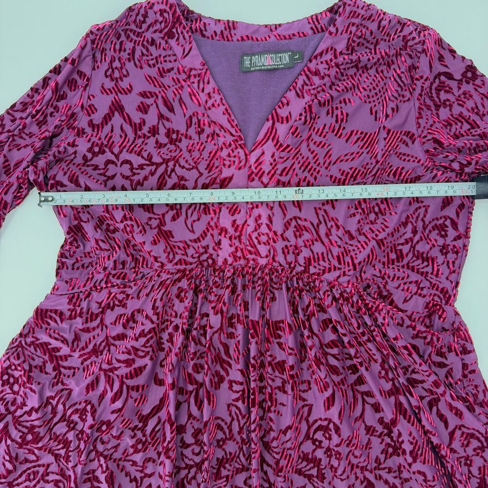 The Pyramid Collection Velvet Burnout Boho Babydoll Dress Purple Pink L - Picture 7 of 11
